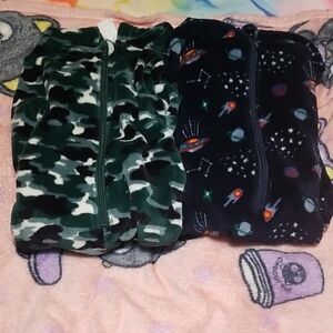 dip Fleece Zip-Up Open Feet Hooded PJ Bundle